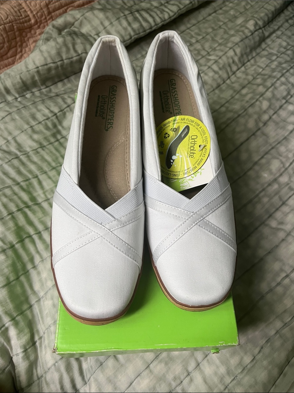 Grasshoppers White Slip-On Crisscross Comfort Flats